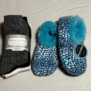 Women's Soft SNOOZIES and 3 Pair Set of Warm Lounge Socks (Women 5-6 shoe)